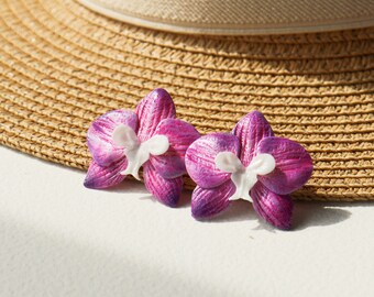 Boucles d'oreilles orchidée, Bijou cadeau femme, Boucles d'oreilles tropicales, Bijou orchidée, Bijou bohème, Boucles d'oreille pendantes