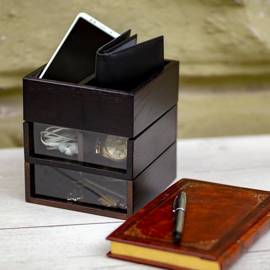 Man jewelry box Waid DS6 Man accessory box Wooden valet box Etsy