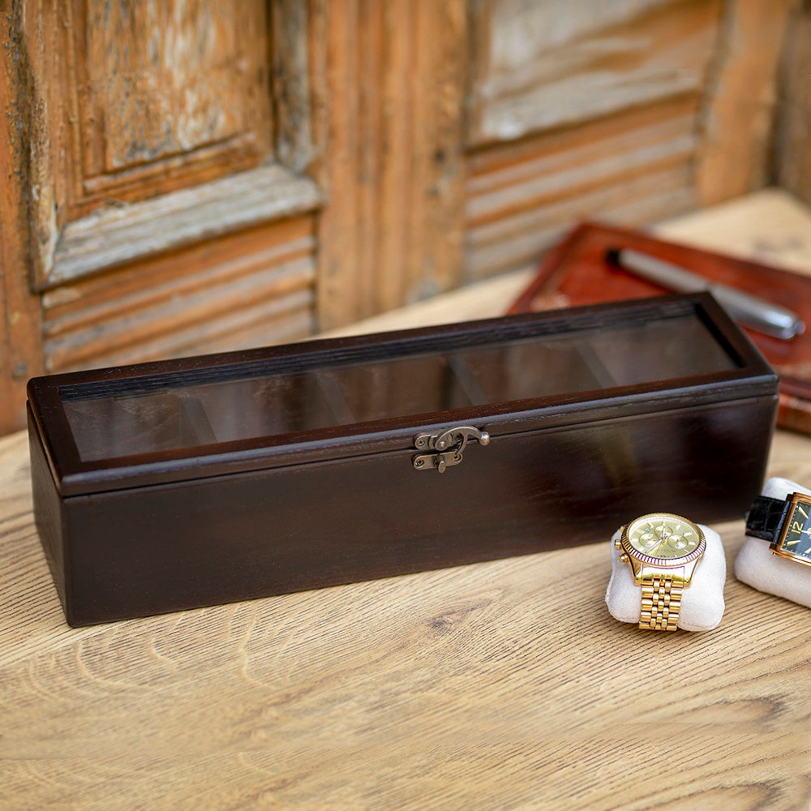 Watch Wood Box With Glass Hetch Wooden Watch Box for Men Etsy