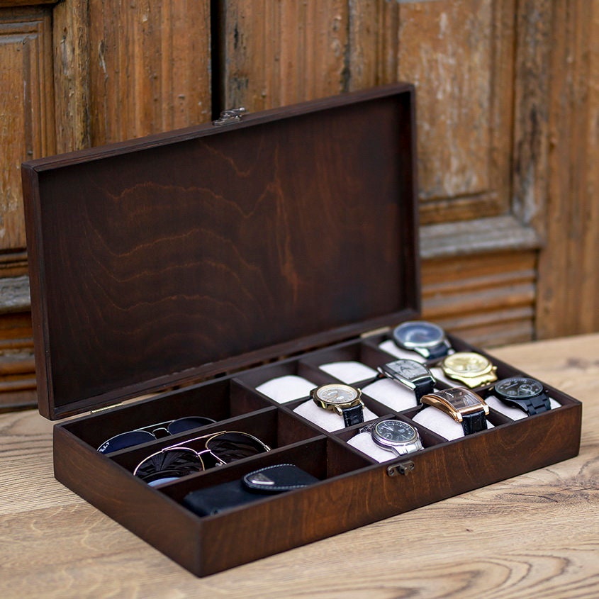 Mens Jewelry Box Engraving Hetch Wooden Watch Box Mens Valet 