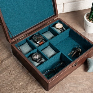 Scatola porta orologi per 6 orologi, scatola porta orologi in legno personalizzata, organizer per orologi, regalo di Natale, scatola porta orologi incisa, regalo per uomo, scatola porta orologi