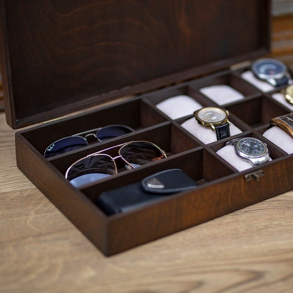 Mens Jewelry Box Engraving Hetch Wooden Watch Box Mens Valet