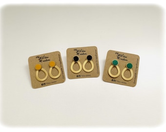 Minimalist 2 in 1 drop earrings in leather and gold hypoallergenic stainless steel