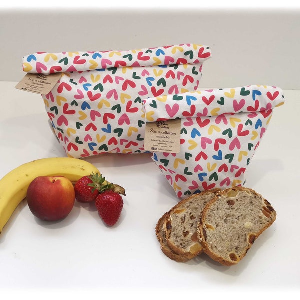 Sac réutilisable et imperméable motif coeur /sac a goûter/congélation/sandwich/vrac