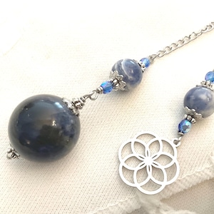 Divination pendulum in sodalite and Flower of Life in silver-colored 304 stainless steel for dowsing - Towards my star