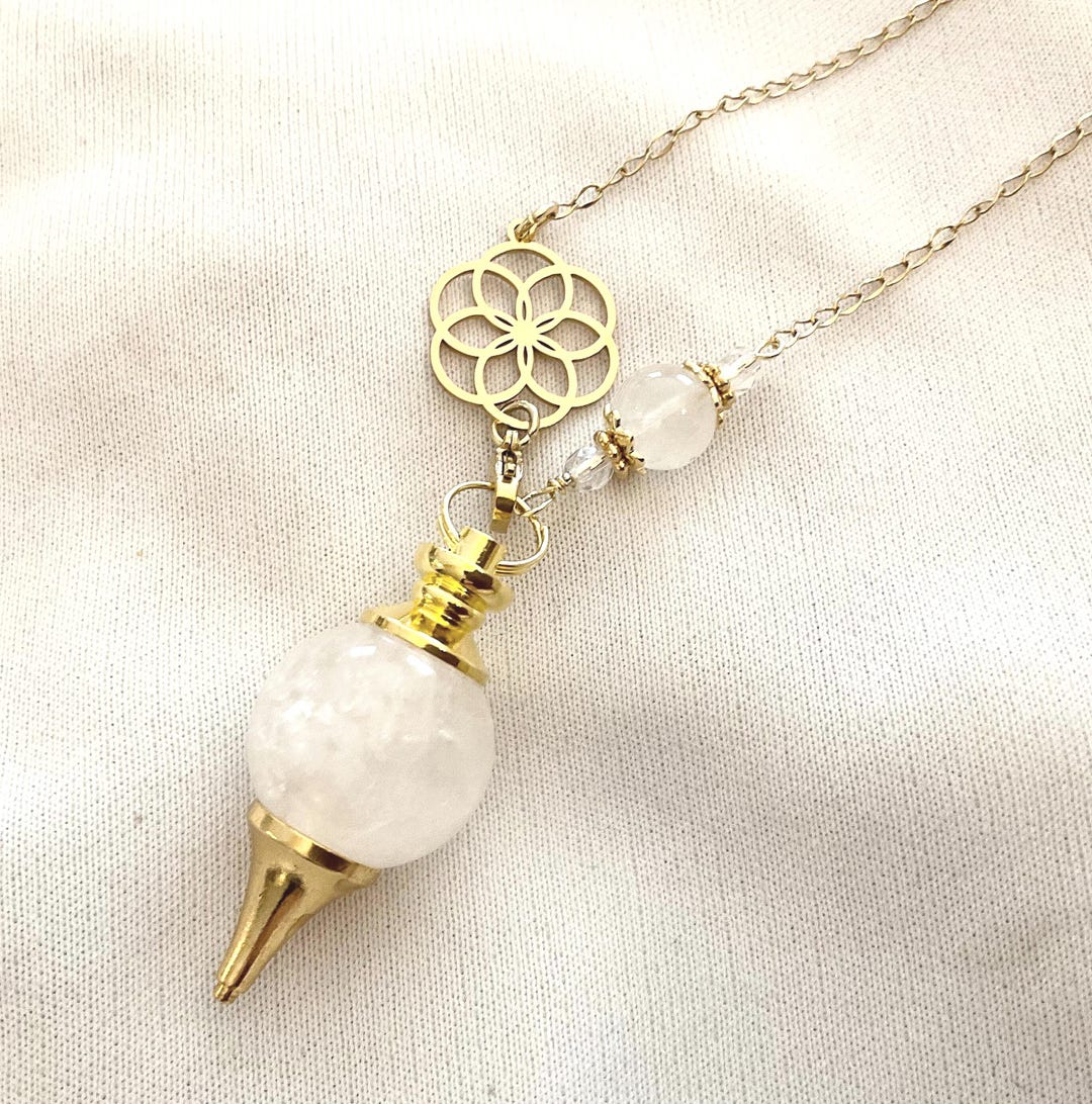 Pendulum Rocks Natural Rock Crystal Pendulum Necklace With Gold-tone Stainless Steel ...