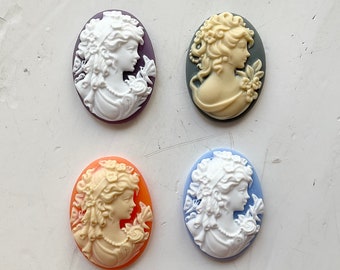 Four 18x25 mm resin cameos in different colors for cabochon settings - Greek woman