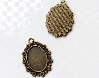 4 pendentifs support de cabochon camée 18x25 mm en métal couleur bronze