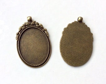 2 pendentifs cadre support de cabochon camée 30x40mm en métal couleur bronze