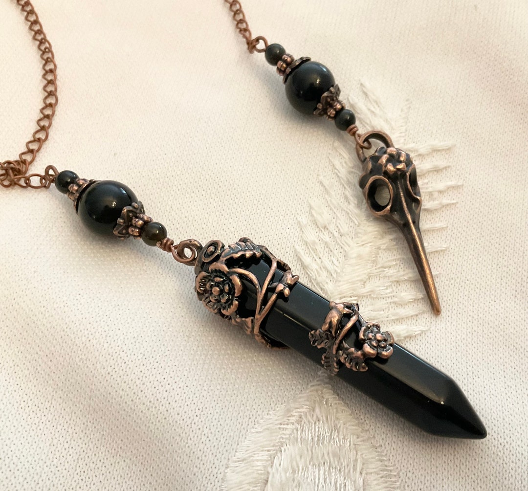 Divination Pendulum With an Onyx Point and Obsidian Beads, Copper ...