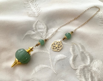 PENDULE en aventurine et fleur de vie en acier inoxydable 304 couleur doré pour divination et radiesthésie