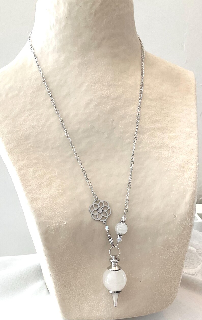 Pendulum Rocks Pendulum Necklace in Natural Rock Crystal and Silver-colored Stainless ...