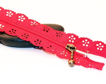Red ♥ ♥ set of 2 zippers zip lace 20 cm