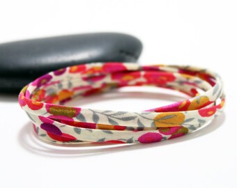Cord 4 mm, Liberty of London for jewel creation, "Fluo tea Betsy" Spaghetti
