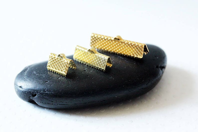 set of 12 Tips for Ribbon or bias gold gilt claw clips 25mm