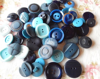 lot de 60 boutons bleus variés de 16 à 30 mm - assortiment de boutons de couture bleu pour tricot crochet loisirs créatifs sacs vetements