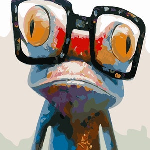 Paint by Numbers Kit for Adults - Framed Canvas - 40x50cm - Frog with Glasses