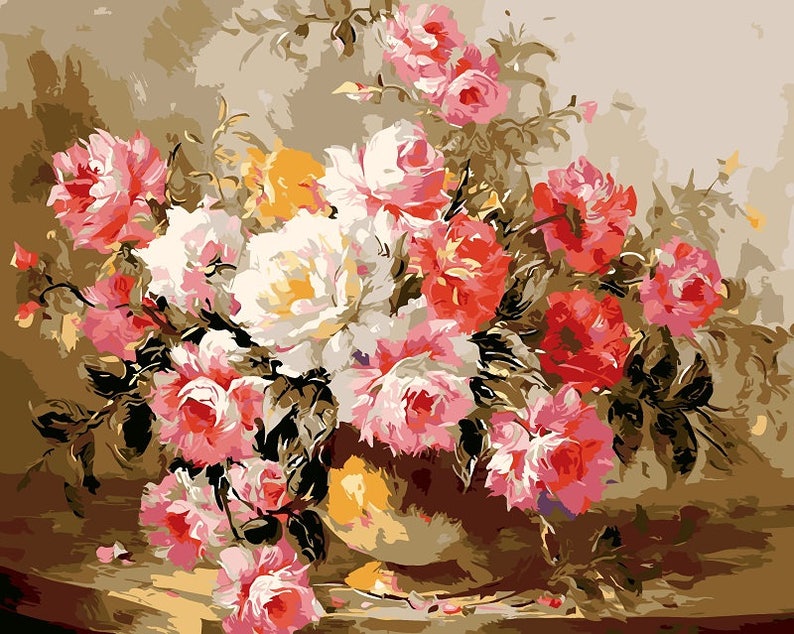 Adults Paint by Numbers Kit Framed Canvas 40x50cm Roses Etsy Sweden