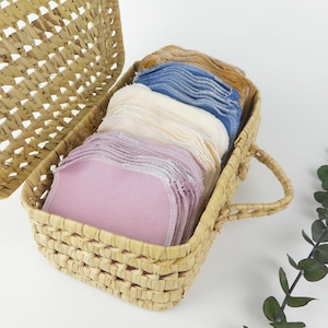 10 salviette lavabili in cotone organico, colori avorio, blu, rosa o senape, zero rifiuti, naturale, cura, igiene, nascita