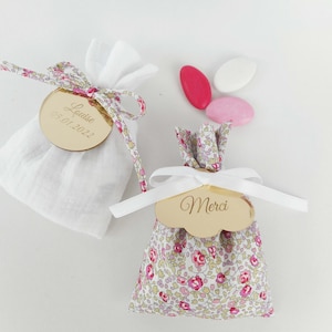Lote 2 paquetes con dragas Liberty Eloïse rosa, con o sin medallón personalizado, bolso, bautizo, boda, regalo, comunión