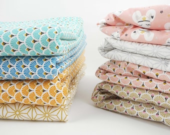 Baby blanket 8 fabrics to choose from, 60x90cm, white fleece, mouse, gold or silver asanoha star or blue yellow gold pink fans, birth