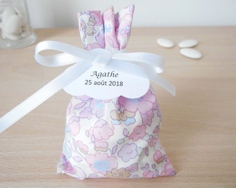 Scatola portaconfetti Liberty Betsy in carta assorbente rosa, nastro di raso bianco, etichetta di carta personalizzata, sacchetto, borsa, matrimonio, battesimo, comunione