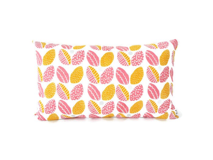 Housse de Coussin 50 X 30 cm, Tissu Blanc Imprimé Fleurs, Jaune et Rose, Scandinave, Décoration Inté