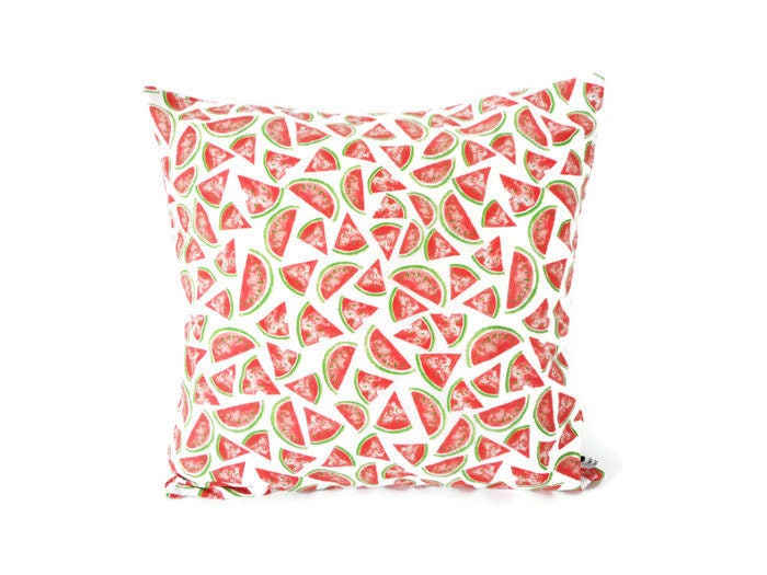 Housse de Coussin 40 X cm, Tissu Exotique Imprimé Pastèques, Rouge et Vert, Décoration Intérieure, E