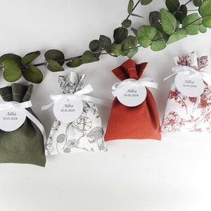 Ballotins à dragées , collection nature, ruban, Etiquette papier personnalisée , sachet baptême , communion , bébé , sachet mariage , faveur