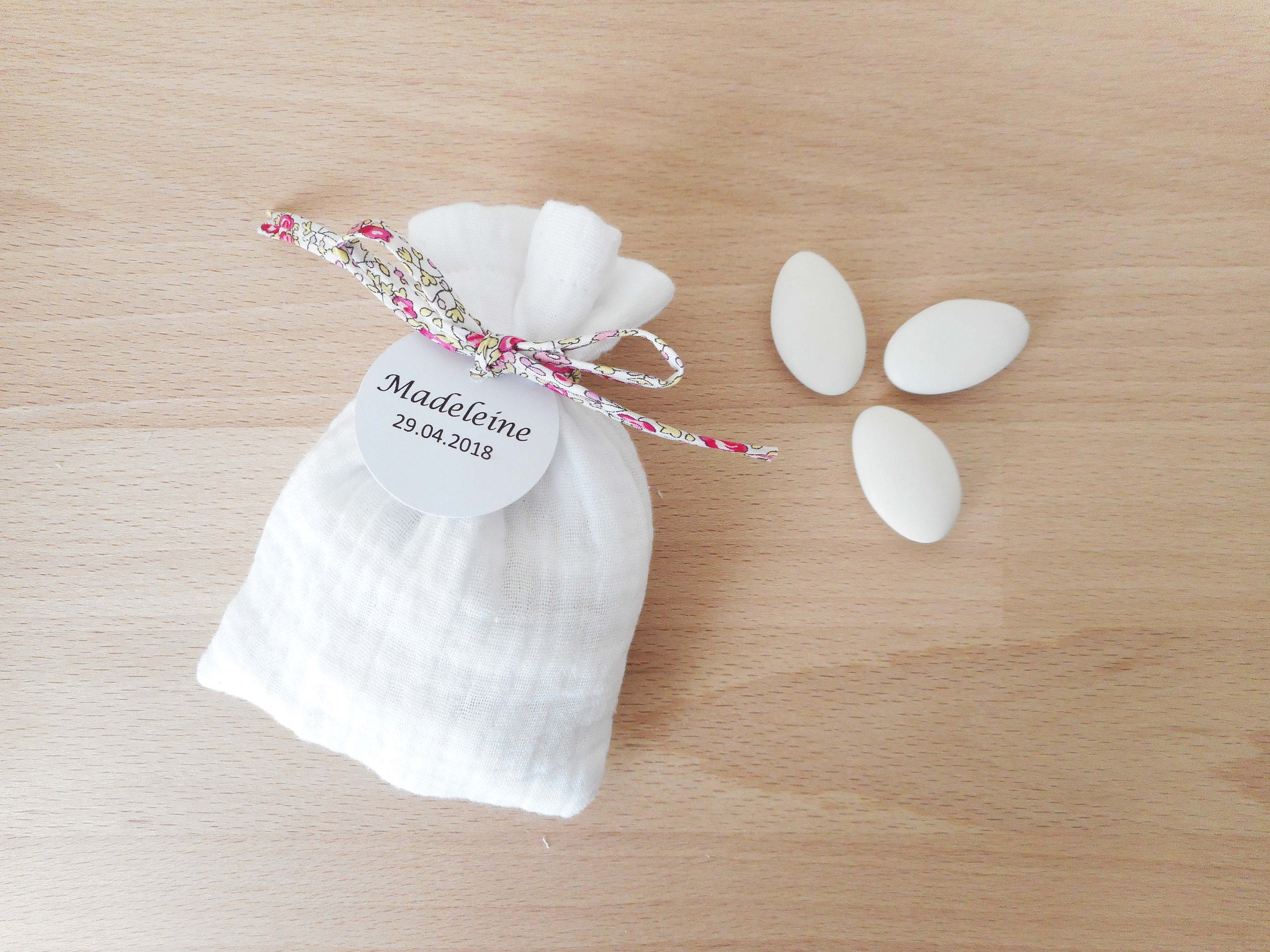 Ballotin A Dragees Mariage Et Bapteme Tissu Double Gaze Blanc Etsy
