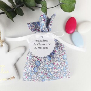 67 Cajas de caramelos Liberty Eloïse azul, lazo blanco, etiqueta de papel personalizada, regalo invitada, boda, bautizo, bebé