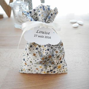 44 Ballotins confetti Liberty Adelajda kaki , Nastro di raso bianco , etichetta di carta personalizzata , bustina , sacchetto , battesimo , comunione