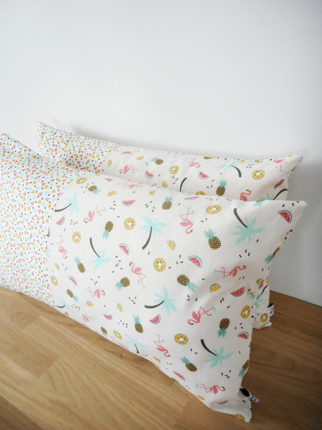 Housse de Coussin 50 X 30 cm, Tissu Imprimé Ananas, Pastèques, Kiwis, Citrons Verts, Palmiers, Flama