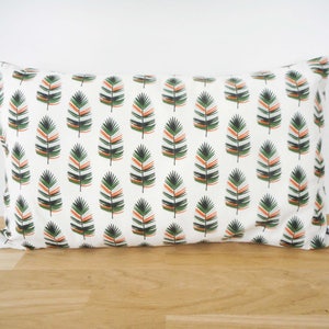 Housse de coussin 50 x 30 cm, tissu blanc imprimé feuilles de palmier, orange et vert, décoration intérieure, nature, coussin, zen, tendance image 4
