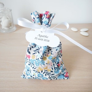 9 Liberty Wiltshire porcelain candy boxes, white ribbon, personalized paper label, wedding, baptism, guest gift