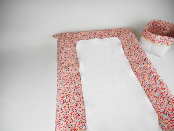 Housse de matelas à langer, Liberty Phoebe multicolore, rubans blancs,  tissu éponge, liste de naissance, salle de bain, chambre bébé fille -   France