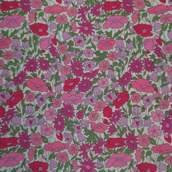 Liberty Poppy Forest coupon 0.20 meter, pink and green colors, width 1.35 m, fine cotton cambric, flowers, Liberty fabrics fabric