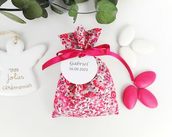 18 Liberty Emma e Georgina scatola di caramelle rosa, nastro fucsia, etichetta di carta personalizzata, borsa per battesimo della ragazza, custodia per matrimonio