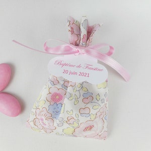Liberty Betsy dragée ballotin, nastro rosa chiaro, etichetta di carta personalizzata, comunione, sacchetto, matrimonio, battesimo, nascita