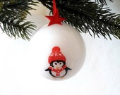Christmas ball or decoration, birth, Little penguin red cap, diameter 8 cm, Christmas decoration, Christmas tree