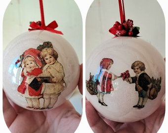 Boule de Noël naissance mon 1er Noël, décoration de Noë enfants de Noël style vintage diamètre 8cm