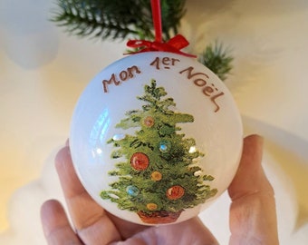 Boule de Noël naissance mon 1er Noël sapin de Noël et bonhomme de neige