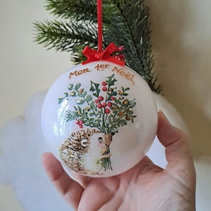 Bola de Natal nasce meu primeiro Natal, decoração de Natal, buquê de árvore de Natal de ouriço de azevinho