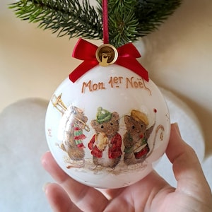Bola de Natal nascimento meu primeiro Natal, decoração de Natal, árvore de Natal três ratinhos musicais
