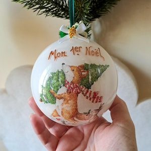 Bola de Natal nasce meu primeiro Natal, decoração de Natal, árvore de Natal, abeto raposa e seus amigos