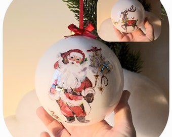 Boule de Noël faite main, boule personnalisable diamètre 10 cm Père et Renne