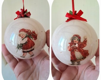 Boule de Noël naissance mon 1er Noël, décoration de Noë enfants de Noël style vintage diamètre 8cm