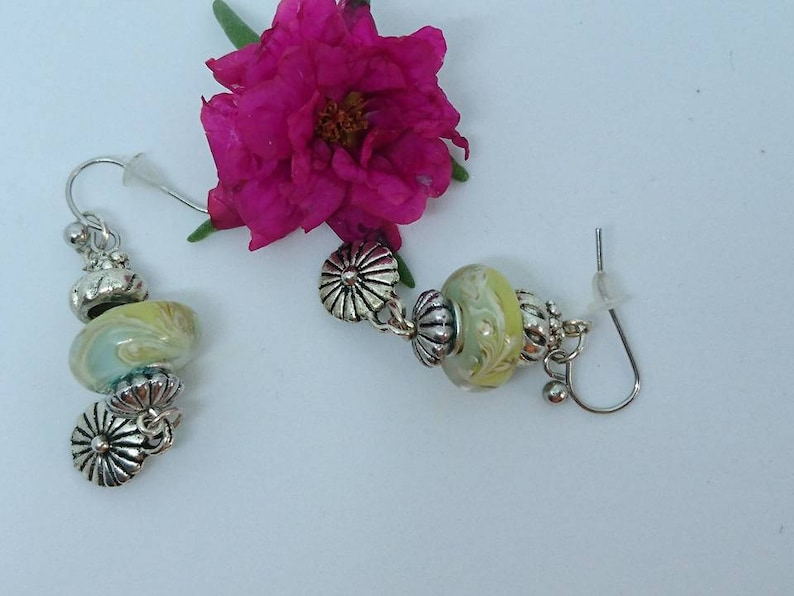 Pearl Earrings My basket of flowers Murano flowers and silver tone Tibetan style findings charms.