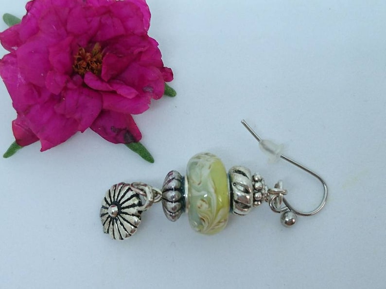 Pearl Earrings My basket of flowers Murano flowers and silver tone Tibetan style findings charms.