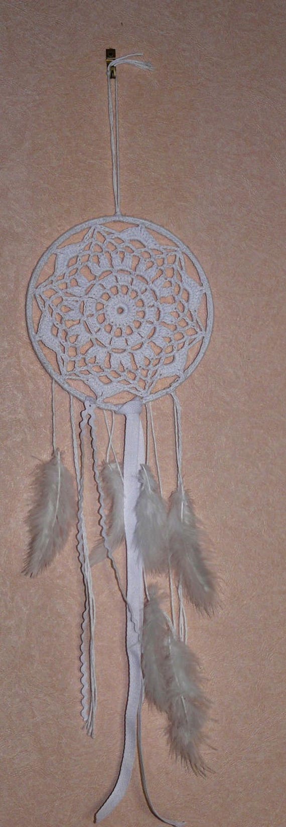 Attrape-Rêves Blanc Au Crochet, Capteur de Rêve, Dream Catcheur, Dentelle, Plume, Attrape Rêve Fait